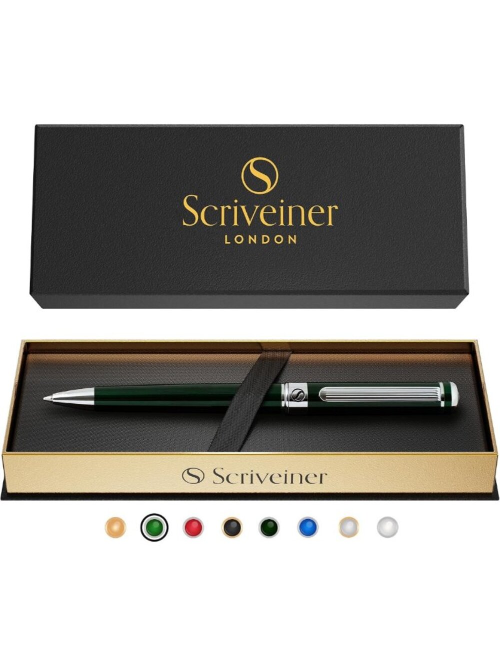 Luxury Green Ballpoint Pen - Chrome Finish, Schmidt Refill, Perfect Gift for